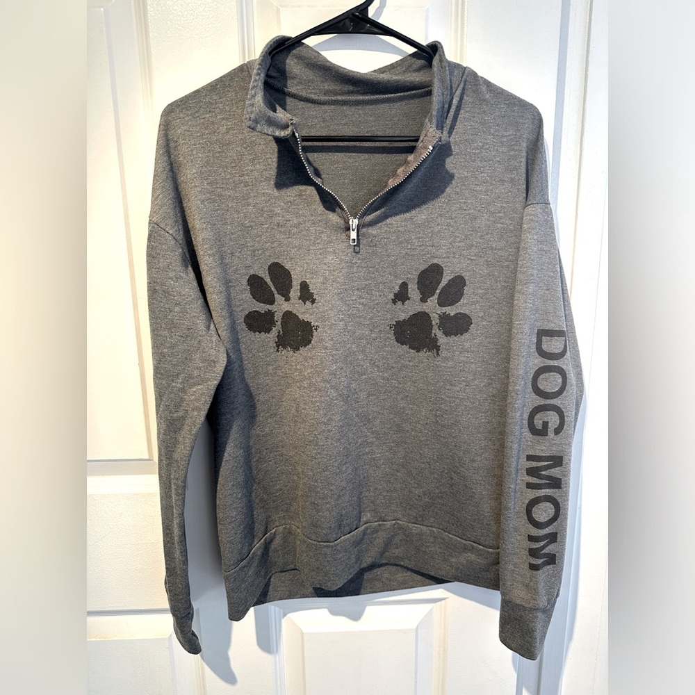Gray Dog Mom Paw Print Quarter Zip Lightweight Pullover